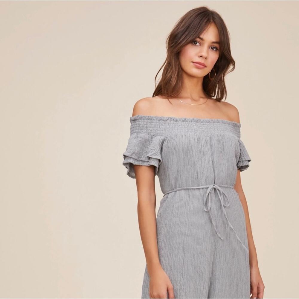 ASTR The Label Linen Blend Off the shoulder Dress Size Large In Green